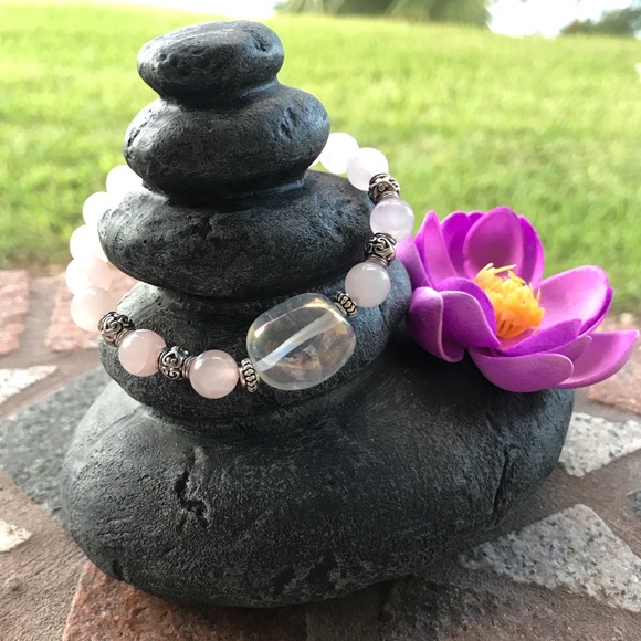 Genuine rose quartz beads aura crystal bracelet - Picture 3 of 8